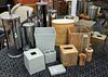 Large group of bathroom accessories to include waste baskets, trays, tissue paper holder, planter, etc. Estate of Marilyn Ware, Strasburg, PA.