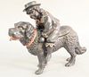 Terracotta Newfoundland dog with ride, opens to be container, ht. 11", lg. 14 1/2".
