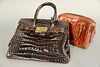 Two Giorgio's Palm Beach alligator purses, one burgundy with dust along with one brown purse with dust bag.