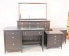 AP Industries five piece bedroom set with chest, ht. 39", wd. 52"; desk, ht. 31", wd. 52" and two stands.
