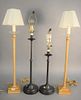 Five lamps to include pair of candlestick lamps; pair of contemporary gilt-metal lamps, each columnar form, ht. 26 1/2" and an adjustable floor lamp. 