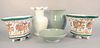 Five large porcelain and ceramic items to include pair of decorative quality Chinese contemporary porcelain jardinieres on stands, ht. 10 1/4", wd. 14