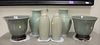 Six piece quality celadon glazed porcelain and pottery to include pair of baluster vases, pair of covered vases along with a pair of flared bowls, tal