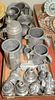 Two tray lots of pewter to include ice cream molds, santa, flower mold, tankards, etc.
