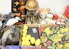 Six tray lots of assorted items to include globe decoy, carved wooden items, charger, Staffordshire dogs, etc.