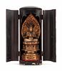 A Black Lacquered Shrine with a Gilt Wood Figure of Kannon