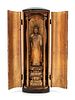 A Black and Gilt Lacquered Wood Shrine with a Gilt Wood Figure of Standing Buddha