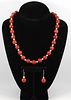 Coral & Pearl Beaded Necklace & Earring Set