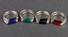 Sterling Silver & Stone Panel Stacking Rings, 8