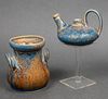 American Studio Pottery Blue Glaze Teapot on Stand