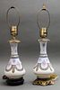 Victorian Hand Painted Milk Glass Table Lamps, Pr