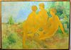 20TH CENTURY OIL ON CANVAS DEPICTING THREE NUDE