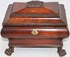 EARLY 19TH CENTURY WALNUT LIFT TOP SEWING BOX,