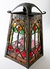 Arts and Crafts Copper and Leaded Glass Hanging Lantern