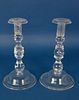 Pair of Signed Steuben Clear Crystal Candlesticks