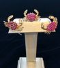 Pair of 14k Gold and Ruby Crab Earclips and Pin