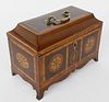 Multi-Wood Inlaid Chippendale Triple Compartment Tea Caddy, 19th c.