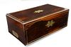 Rosewood and Brass Inlaid Traveling Lap Box, circa 1840