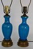 Pair of Turquoise Porcelain Lamps