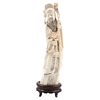 Figure of Wise Man, China, Ca. 1900. Carved and inked ivory on wooden base.