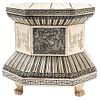 Octagonal Base. China, Early 20th century, Carved, inked ivory.