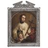 Mexican School of the 18th Century, St. Aloysius de Gonzaga, Oil on copper sheet and embossed silver frame.