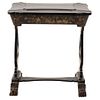 Sewing Table, England, Late 19th century, Victorian style, Carved and lacquered wood in black.