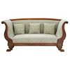 Sofa, England, 20th century, SHERATON Style, Carved wood with claw-style supports and green upholstery.