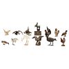 Group of Miniature Birds, 20th century, Hand painted bronze castings. Pieces: 13.