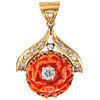 CORAL AND DIAMONDS PENDANT. 14K YELLOW GOLD