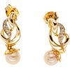 CULTURED PEARLS AND DIAMONDS EARRINGS. 14K YELLOW GOLD