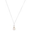 CHOKER AND PENDANT WITH CULTURED PEARL AND DIAMOND. 14K  WHITE GOLD