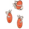  RING AND EARRINGS SET WITH CORALS AND DIAMONDS. PALLADIUM SILVER