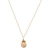 NECKLACE AND PENDANT WITH CULTURED PEARL AND DIAMONDS. 14K YELLOW GOLD