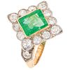 EMERALD AND DIAMONDS RING. 18K YELLOW AND WHITE GOLD