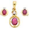 PENDANT AND STUD EARRINGS WITH RUBIES AND DIAMONDS. 18K YELLOW GOLD