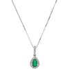 CHOKER AND PENDANT WITH EMERALD AND DIAMONDS. 10K WHITE GOLD
