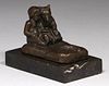 Arts & Crafts Bronze Sculptural Tray Child & Bear c1910