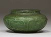 Grueby Pottery Matte Green Raised Leaves Squat Vase