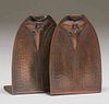 Pair Roycroft Hammered Copper Trifoil Bookends c1920