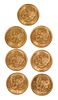 Seven Mexican Gold 2-1/2 Peso Coins