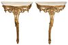 Pair Louis XV Style Giltwood Marble Top Consoles
