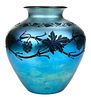 Aurene Blue Glass Grapevine Pattern Vase