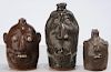 Three Southern Pottery Face Jugs