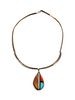 Richard Chavez
(San Felipe, b. 1949)
Silver Choker, with Ironwood, Turquoise, and Coral Inlay PendantLot is located and will ship from Denver, Colorad