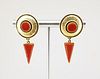 14K Gold & Red Coral Drop Earrings