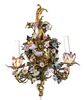 A Gilt Metal and Porcelain Two-Light Sconce Height 18 inches.