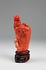 Unusual Carved Chinese Coral Snuff Bottle on Stand