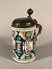 A Continental Faience Pewter Mounted Tankard, 18thc.Chinoiserie