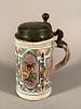 Continental Faience Pewter Mounted Tankard, 19thc.